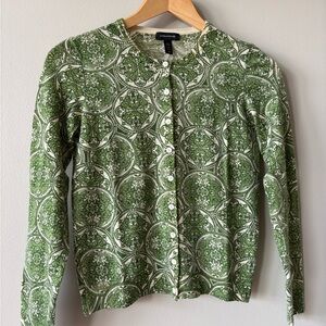 Lord & Taylor 100% Merino Wool Cardigan Sweater Womens M Button Front Green